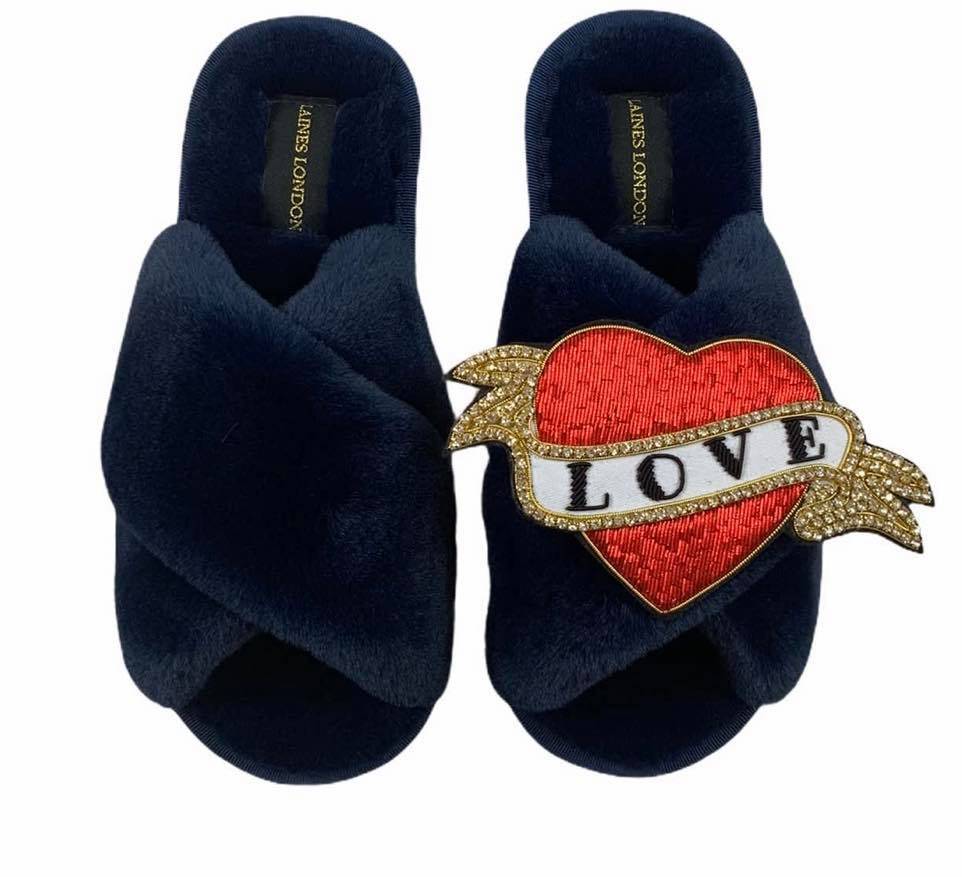 laines london navy slippers