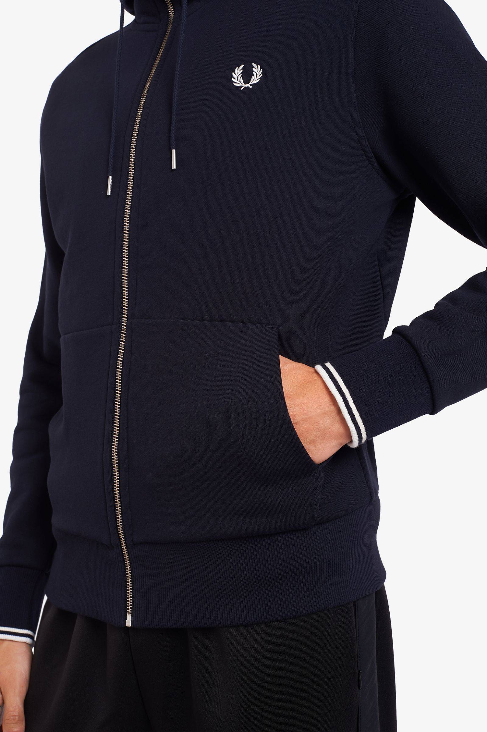 fred perry hooded zip through sweatshirt