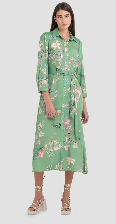 duizelig Accommodatie mobiel REPLAY - Green Tropical Print Satin Shirt Dress – Energy Clothing Stamford